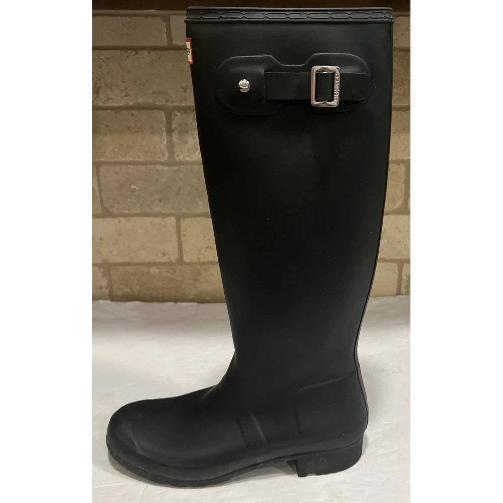 Hunter Original Tall Boots Adjustable Buckle Matte Black Women's Pull On Size 6